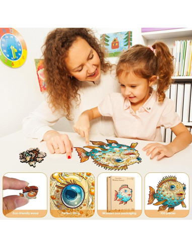 Rompecabezas de Madera Jiroinlly 100 Piezas Océano 21.5x20.5cm