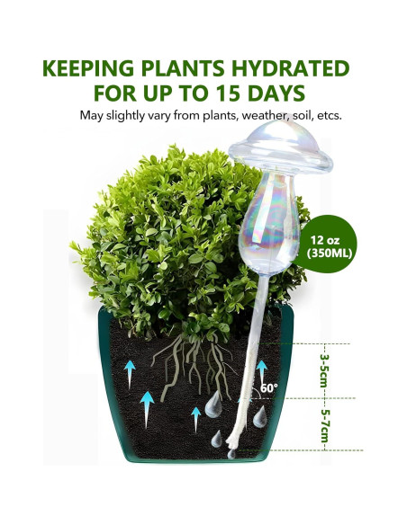 2 PCS Esferas de Riego Automáticas Histely 350ML Vidrio Iridiscente