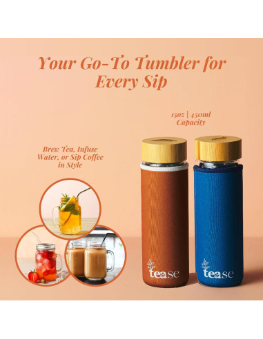 Taza Infusora de Vidrio Tease Tea 450ml - Tapa de Bambú