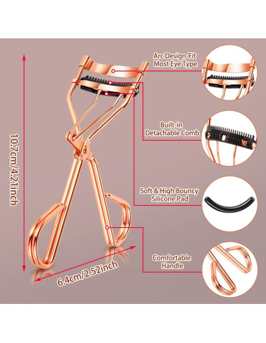 Rizador de Pestañas Arroyner 4Pcs Oro Rosa con Peine