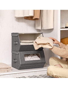 Cajas de Almacenamiento Apilables SONGMICS 2 Unidades Gris 2