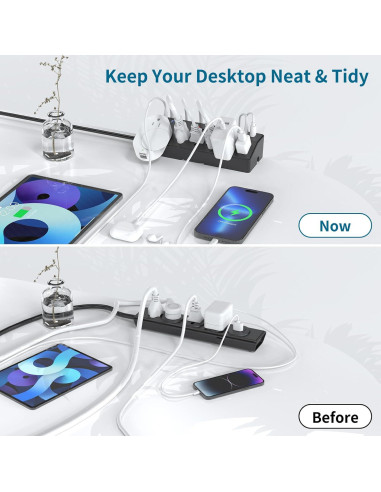 Regleta de Energía JXGUCAT con Abrazadera y Carga Rápida 40W