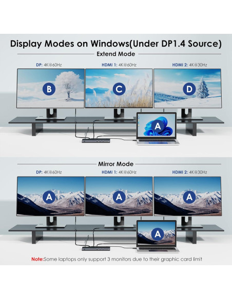Dock USB C WAVLINK 13 en 1 para 3 Monitores 100W PD
