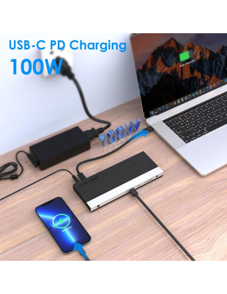 Dock USB C WAVLINK 13 en 1 para 3 Monitores 100W PD