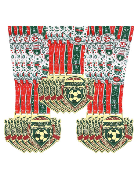 Medallas de Oro de Fútbol Abaokai - 12 Piezas con Cinta Verde