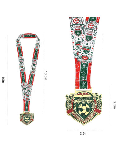 Medallas de Oro de Fútbol Abaokai - 12 Piezas con Cinta Verde