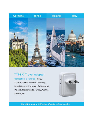 Adaptador de Enchufe de Viaje VINTAR Tipo C 7 en 1 Europeo