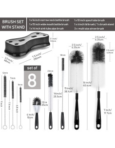 ALINK Juego de 8 Cepillos de Botellas con Soporte Negro 2