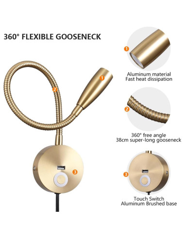 Lámpara de Lectura LED Evethbey - Cuello de Ganso Flexible USB