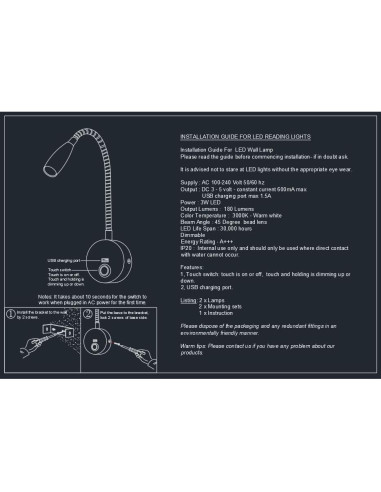 Lámpara de Lectura LED Evethbey - Cuello de Ganso Flexible USB