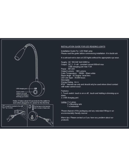 Lámpara de Lectura LED Evethbey - Cuello de Ganso Flexible USB