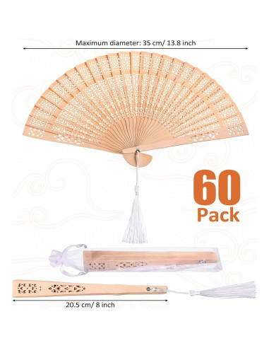 Abanicos de Madera Plegables Qunclay 60 Pcs Estilo Delicado