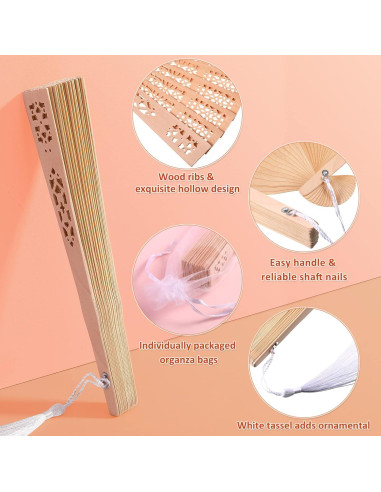 Abanicos de Madera Plegables Qunclay 60 Pcs Estilo Delicado