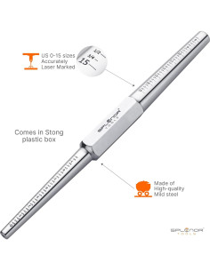 Anillo Mandril de Acero Splenor 33 cm US 0-15 Sin Estrías 2