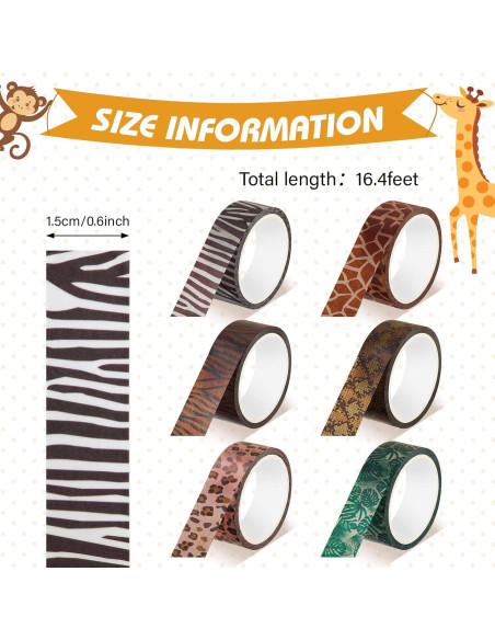 Cinta Washi Decorativa Lewtemi 12 Rollos Animales 5m 15mm