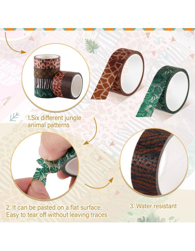 Cinta Washi Decorativa Lewtemi 12 Rollos Animales 5m 15mm