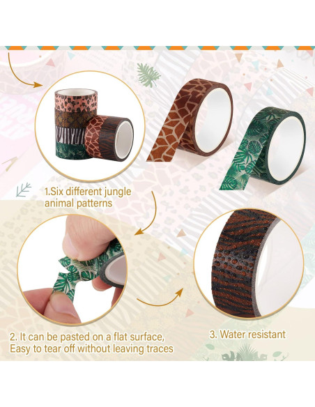 Cinta Washi Decorativa Lewtemi 12 Rollos Animales 5m 15mm