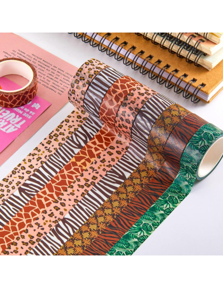 Cinta Washi Decorativa Lewtemi 12 Rollos Animales 5m 15mm