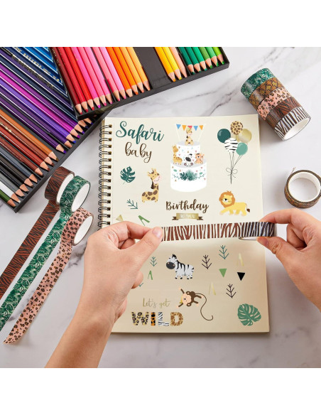 Cinta Washi Decorativa Lewtemi 12 Rollos Animales 5m 15mm