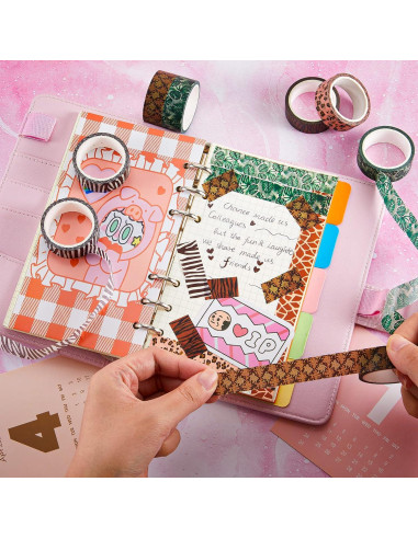 Cinta Washi Decorativa Lewtemi 12 Rollos Animales 5m 15mm