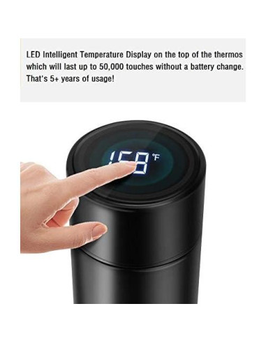 Botella Aislada TLINNA 500ml con Pantalla LED - Negro