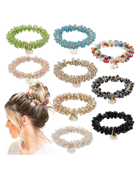 Gomas de Pelo Elásticas Ahoney 9 Piezas Cristal Boho