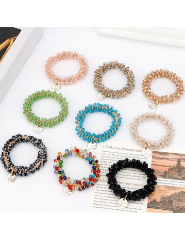 Gomas de Pelo Elásticas Ahoney 9 Piezas Cristal Boho