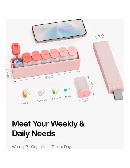 Organizador Semanal de Pastillas KERTSSY Rosa 7 Compartimentos Organizador Semanal de Pastillas KERTSSY Rosa 7 Compartimentos