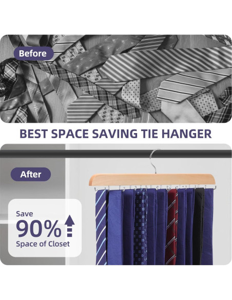 Perchero de Corbatas Kimo de Madera con 20 Ganchos Plegables