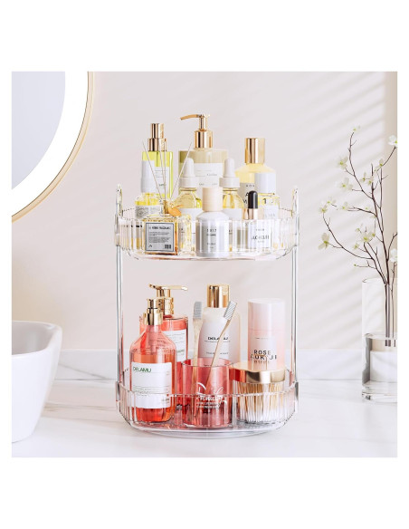 Organizador de Baño Rotativo Delamu 2 Niveles Transparente