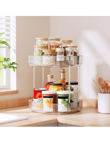 Organizador de Baño Rotativo Delamu 2 Niveles Transparente