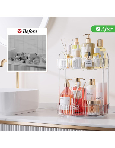 Organizador de Baño Rotativo Delamu 2 Niveles Transparente