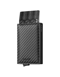 Tarjetero VULKIT RFID de Aluminio y Cuero Automático Negro