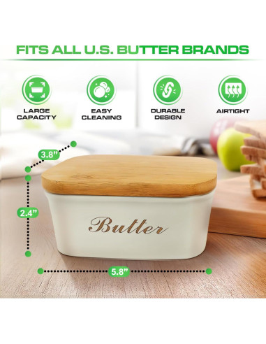 Plato de Mantequilla Plexon Off-white con Tapa de Bambú