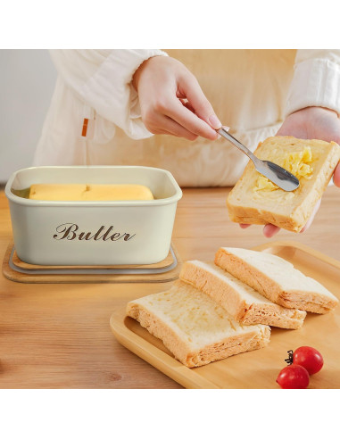 Plato de Mantequilla Plexon Off-white con Tapa de Bambú