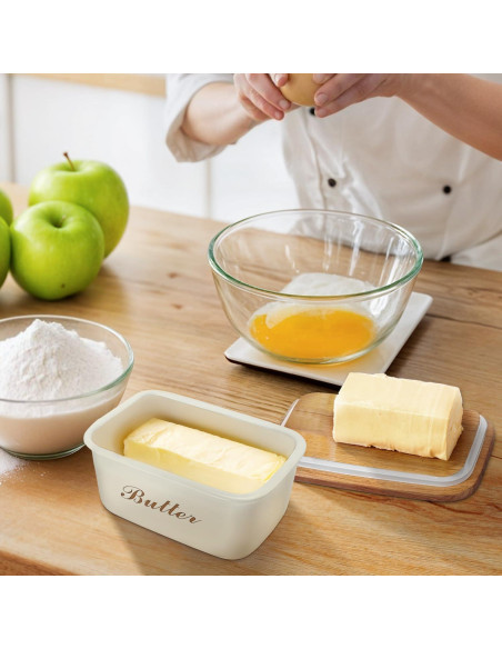 Plato de Mantequilla Plexon Off-white con Tapa de Bambú