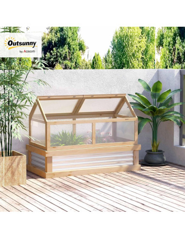 Cama de Jardín Elevada Outsunny con Invernadero Policarbonato 122x61cm