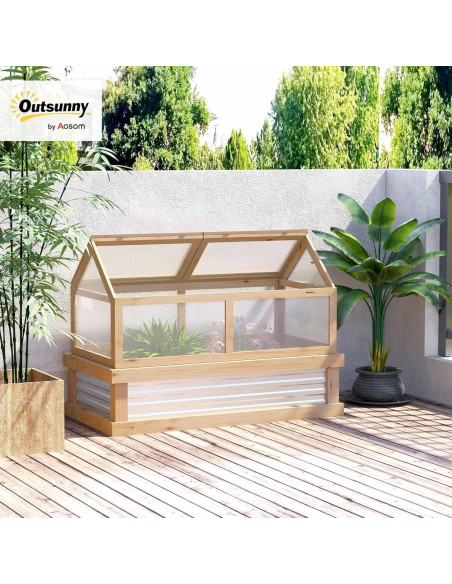 Cama de Jardín Elevada Outsunny con Invernadero Policarbonato 122x61cm