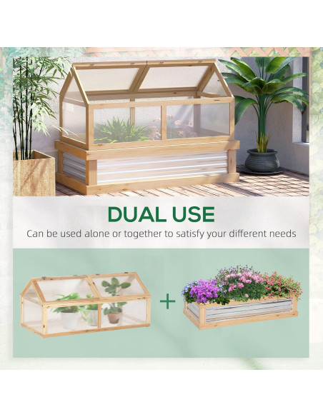 Cama de Jardín Elevada Outsunny con Invernadero Policarbonato 122x61cm