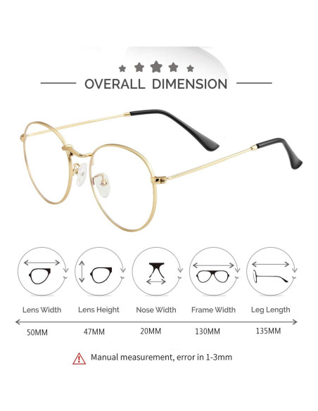 Gafas Redondas KURSAN Metal Dorado Lentes Transparentes Unisex