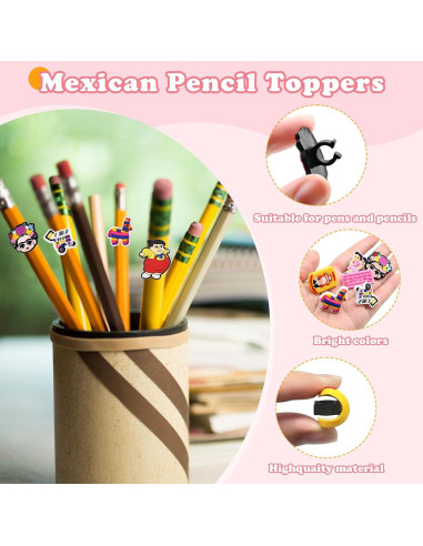 24 Adornos para Lápices Mexicanos Pabucle - Clip Decorativo