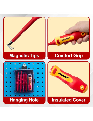 Juego de Destornilladores Aislados MAXPOWER 7 en 1 con Punta Magnética