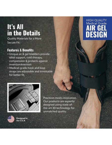 Férula de Tobillo AnklePro Air Gel Pequeña Negra con Cojín de Aire