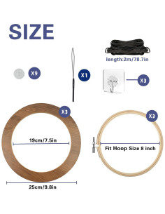 3 Marcos de Bordado Redondos de Madera JoyHuaTrade 20.3 cm 2