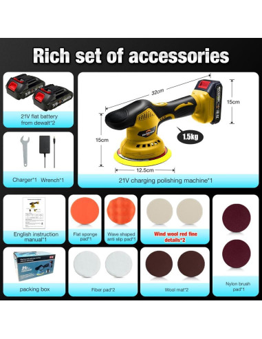 Pulidora a Batería HZPP 6" 5500RPM 2 Baterías 2.0Ah