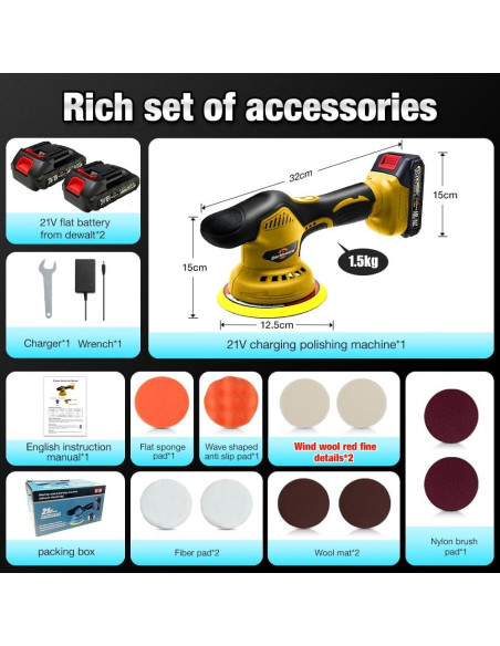 Pulidora a Batería HZPP 6" 5500RPM 2 Baterías 2.0Ah