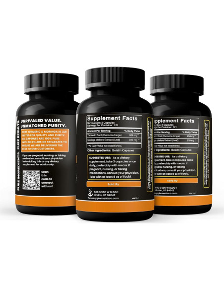 Cápsulas de Cúrcuma y Moringa 365 Unidades - Sin Aditivos