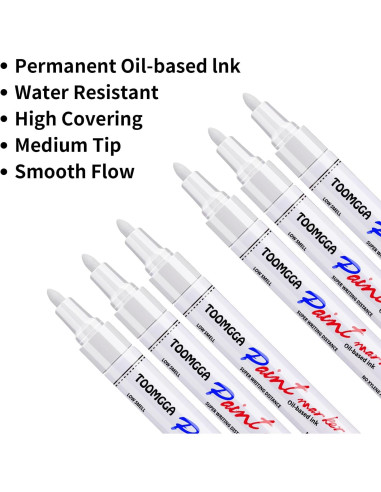 Marcadores de Pintura Blanca TOOMGGA - Paquete de 6 Unidades