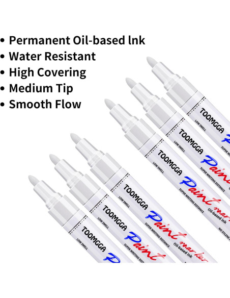 Marcadores de Pintura Blanca TOOMGGA - Paquete de 6 Unidades