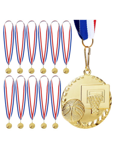 Medallas de Baloncesto Juvale - 12 Trofeos de Oro 5.08 cm